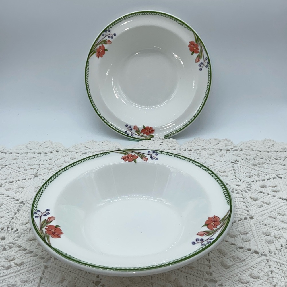 2 Vintage Dudson Fine China Lugano Pattern Rimmed Oatmeal Bowls